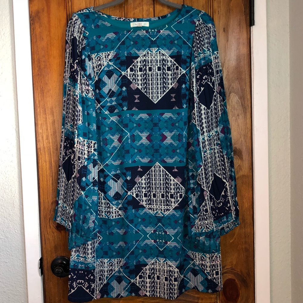 Love, Fire Turquoise Long Sleeve Dress- Boho Chic
